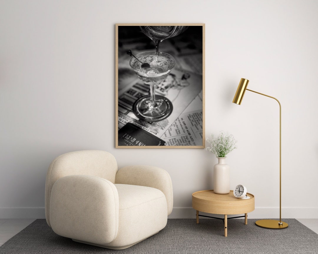 Dirty Martini Digital Wall Art, Black and White Cocktail Print, Bar