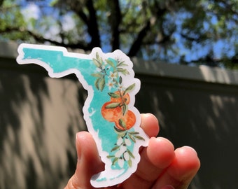 Florida State mit Orangenblüte klaren Hintergrund Aufkleber | Blumen | Sonnenschein Zustand | Orange | Florida-Liebhaber | Auto-Aufkleber | Wasserflasche