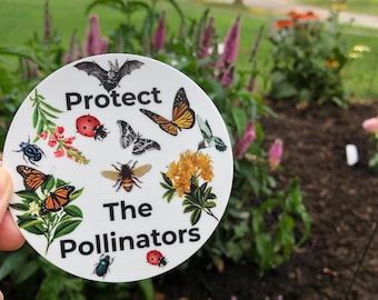 Protect The Pollinators Die Cut Sticker | Save the Bees | Pollinators | Butterflies | Bats | Flowers | Conservation | Hummingbirds