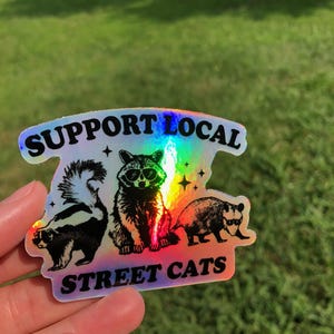 Holographic Support Local Street Cats Die Cut Sticker | Raccoon | Skunk | Possum | Nature Lover | Decal | Laptop Decal |  Funny