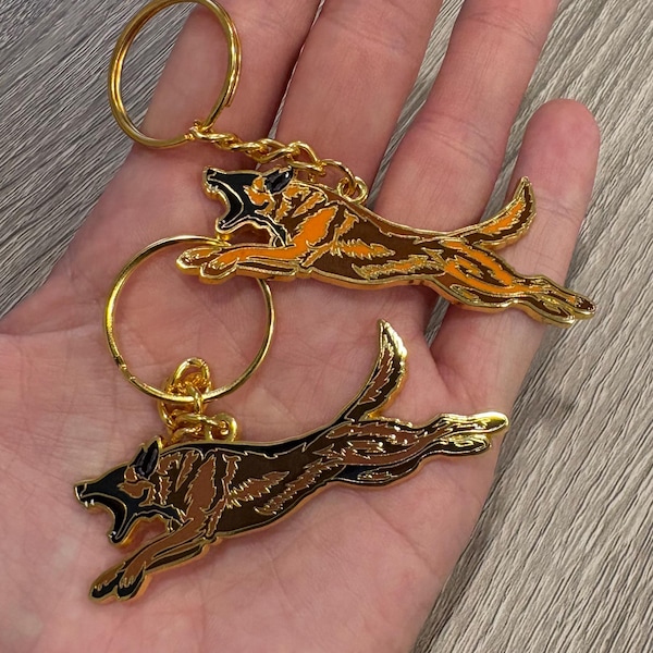 Belgian Malinois Keychain - Gold IPO Dog Sport Charm - Schutzhund Keychain