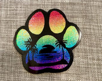 Beach Paw Print Glitter Magnet - Dog Paw Print Magnet