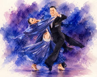 Ballroom Dance Watercolor Print | Elegant Dance Studio Wall Art | Ballroom Dancer Gift