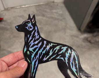 Dutch Shepherd Magnet – Silver Glitter Working K9 Magnet - Dutch Shepherd Decal