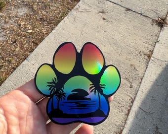 Beach Paw Print Holographic Magnet - Dog Paw Print Magnet