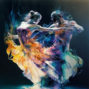Ink Splatter Painting Colorful Ballroom Dancers - Ballroom Dance Art - Colorful Dance Art - Ink Splatter Art - Abstract Art