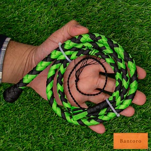 Compact Nylon Paracord Whip with Leather Core Mini Pocket Whip Black and Green – 3ft Little Snapper – Handcrafted, Flexible & Loud Crack