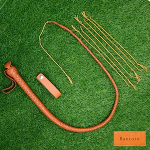 Handgefertigte Schlangenpeitsche aus Leder - 90 cm lange braune Bullwhip aus Rindsleder für Sport, Training und Leistung