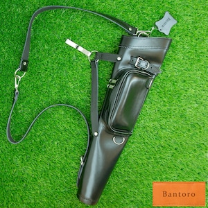 Black Leather Archery Quiver – Handmade Shoulder & Waist Carry – Dual Storage Pouches – Lightweight and Fast Arrow Access – UK Seller