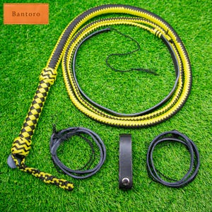 16-fach geflochtene Schwarz-Gelbe Paracord/Nylon Bullwhip Laute Knackpeitsche mit geflochtenem Leder Bauchpolster, strapazierfähige Stränge im Inneren für Training