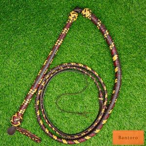 Brown, Red & Cream Leather Premium Genuine Leather Stockwhip 16-Plait, Loud Cracking Bullwhip for Equestrian, Livestock Theatrical – 4-7ft
