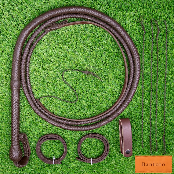 Brown Kangaroo Leather Bullwhip – 16 Plaits, Professional Standard, Premium Leather, Indiana Jones Style, Loud Cracking