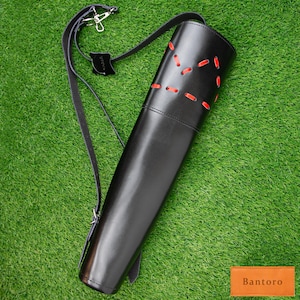 Black Leather Archery Quiver – Handmade Adjustable Hip & Shoulder Strap – Holds Up to 15 Arrows – Traditional Target Shooting Gear