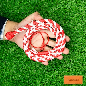 Handgefertigte 3 Fuß Compact Nylon Paracord Peitsche mit Lederkern - Weiße & Rote Mini Taschenpeitsche, Lautes Riss Flexibles Design