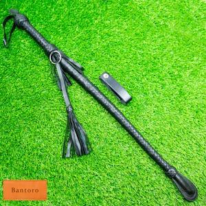 Handmade Black Russian Cossack Nagaika Kamcha Whip - 12 Plaits, Leather Waist Holder, Loud Crack for Professional Use & Self-Defense