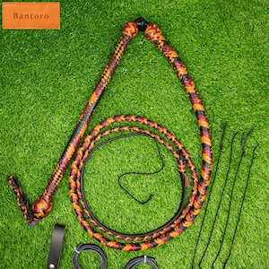 Premium leren stokzweep 16-vlecht, luid krakende bullwhip voor gebruik in de paardensport, veeteelt en theater – bruin, rood, zwart, 4-7 ft