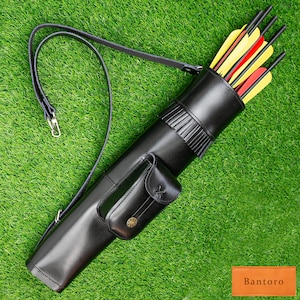 Handmade Black Leather Archery Quiver: 6-Arrow Capacity, Shoulder/Waist Carry