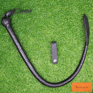 Zwart 0,90 meter zweep rundleer bullwhip 16 vlechten enkele staart Bullwhip met peddel Paardensport gevlochten zweep Dragon Tail
