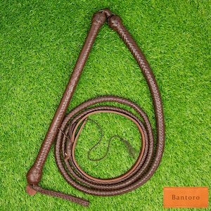 Handgemaakte leren stokzweep, 16-vlechtige bullwhip met leren buik en bolster voor paardrijden, veedrijding en westernshows – 1,1 m