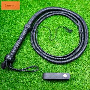 Black Leather Bullwhip 3-8ft | 12 Plaits Braiding Cowhide Braided Whip | Loud Crack Horse Riding, Cattle, Ranch & Equestrian Whip