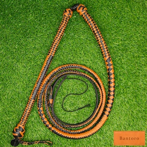 Premium 16-Plait Leather Stockwhip, 4-7ft, Loud Cracking Bullwhip for Equestrian, Livestock & Theatrical Use –  Leather Belly and Bolster