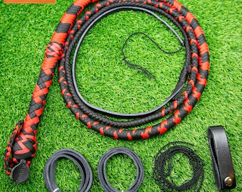 Handmade Red and Black Paracord Bullwhip – Loud Cracking Whip