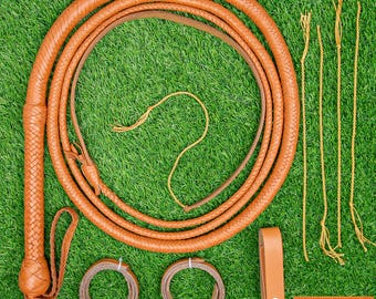 Handcrafted Indiana Jones Kangaroo Leather Bullwhip - 16 Plait, Leather Holder & Spare Falls