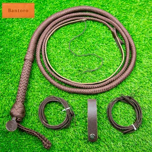 16-Plait Brown Paracord Nylon Bullwhip – Braided Design with Leather Belly & Bolster, Loud Cracking, Durable Training Whip