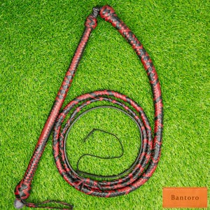 Handgemaakte leren stokzweep, 16-vlechtige bullwhip met leren buik en bolster voor paardrijden, veedrijding en westernshows – 1,1 m