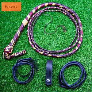 Premium 16-Geflecht Känguruleder Bullwhip - Laut Knackende Profi-Peitsche | Handgemacht Braun, Rot & Creme mit Stahl Griff (4 ft-24 ft)