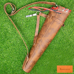 Handcrafted Tiger Brown Leather Archery Quiver: Adjustable Hip Arrow Holder