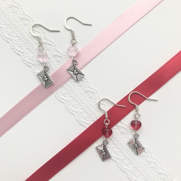 love letter ⊹ coquette lovecore valentine pink red heart matching earrings