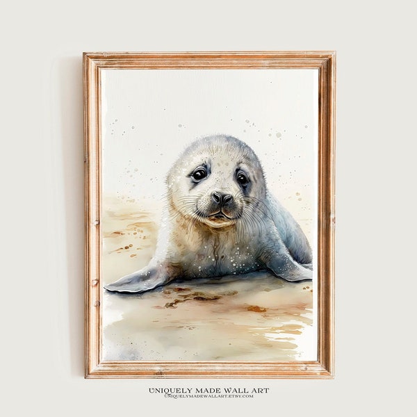 Maritime Home Decor / Printable Wall Art Kids / Cute Baby Seal / Digital Art Print / Baby Animal Print / Home Decor / Nursery Wall Art