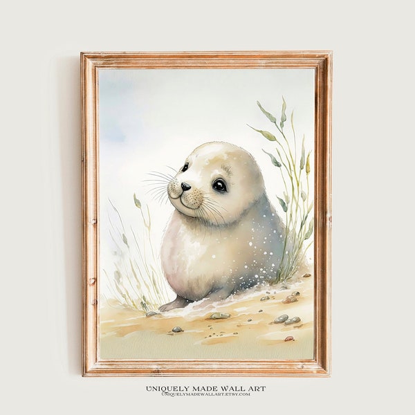 Maritime Home Decor / Printable Wall Art Kids / Cute Baby Seal / Digital Art Print / Baby Animal Print / Seafarer Art / Nursery Wall Art