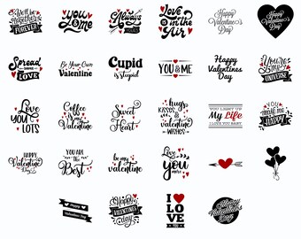 Paquete de 25 imágenes SVG del Día de San Valentín, imágenes prediseñadas de amor romántico, diseño lindo de corazón y parejas, descarga digital para Cricut y sublimación
