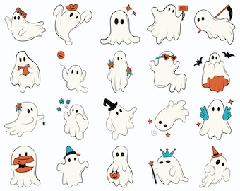 Paquete SVG de fantasma lindo, SVG de contorno de fantasma, SVG de fantasma minimalista, SVG de Halloween, Clipart de fantasma, Fantasma en capas, SVG de abucheo, Paquete SVG de Halloween