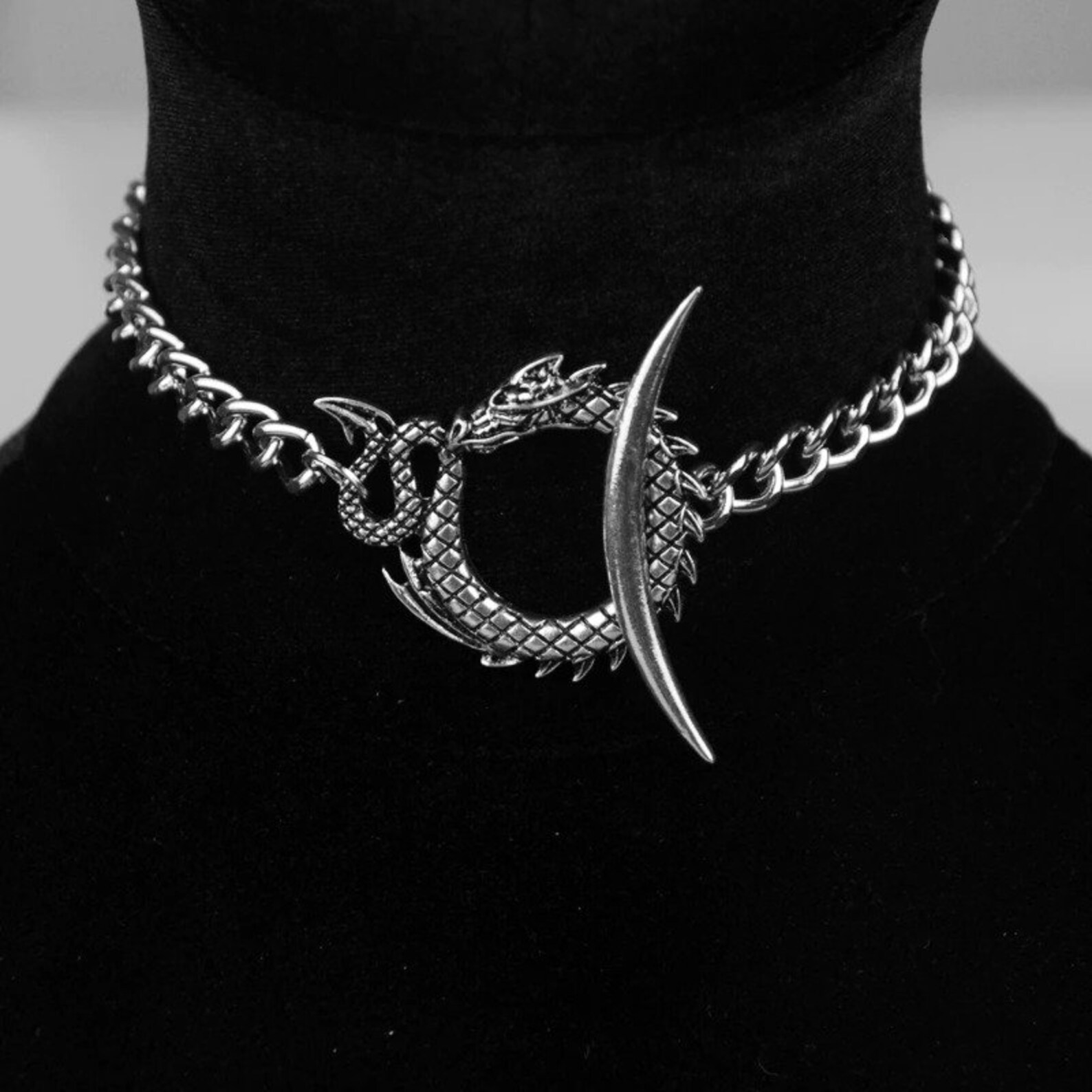 Dragon Gothic Unisex Necklace Crescent Moon Silver Chains Etsy Canada