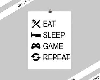 Eat Sleep Game Repeat Canvas Poster Print Poster 30 x 40 cm