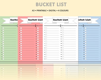 Printable Bucket Lust, Check List, Life Goals Planner, Journal, To Do List Plan, Printable & Fillable