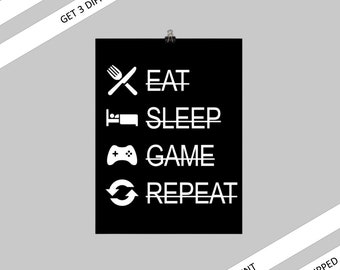 Eat Sleep Game Repeat Canvas Poster Print Poster 30 x 40 cm