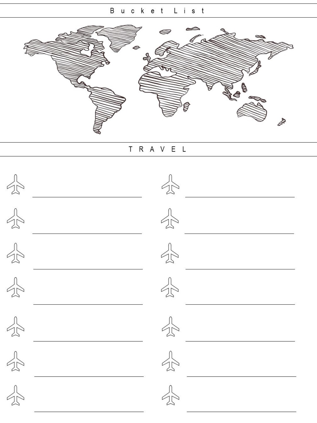 Travel Printable Bucket List, Check List, Life Goals Planner, Journal, to Do List Plan