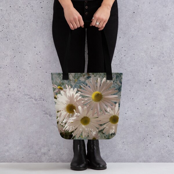 By Bannister's Tote Bags Chic-Sustainable 15"x15" Daisy Abstract Design BYOB-Bring Your Own Bag (Tote) Eco-friendly gifts, Everyday Tote Bag