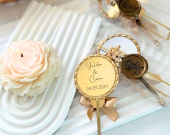 Espejo de boda personalizado, regalo elegante de plexiglás dorado