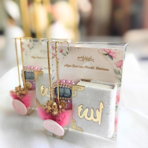İslamic Party Custom Quran Set Gifts,Aqiqah Tasbih Favors,Muslim Baby Mini Quran and Dhikrmatic Set Favors, Newborn Baby Gift