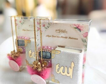 Personlig mini-Koran och Tasbih-set, islamiska babyshowergåvor