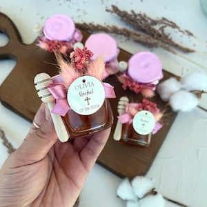 Regalo di compleanno, regalo a forma di orsetto, barattolo di miele rosa, regali per feste di compleanno con orsetto di miele, regalo per bambina, benvenuto bambino, regali di nozze personalizzati con miele