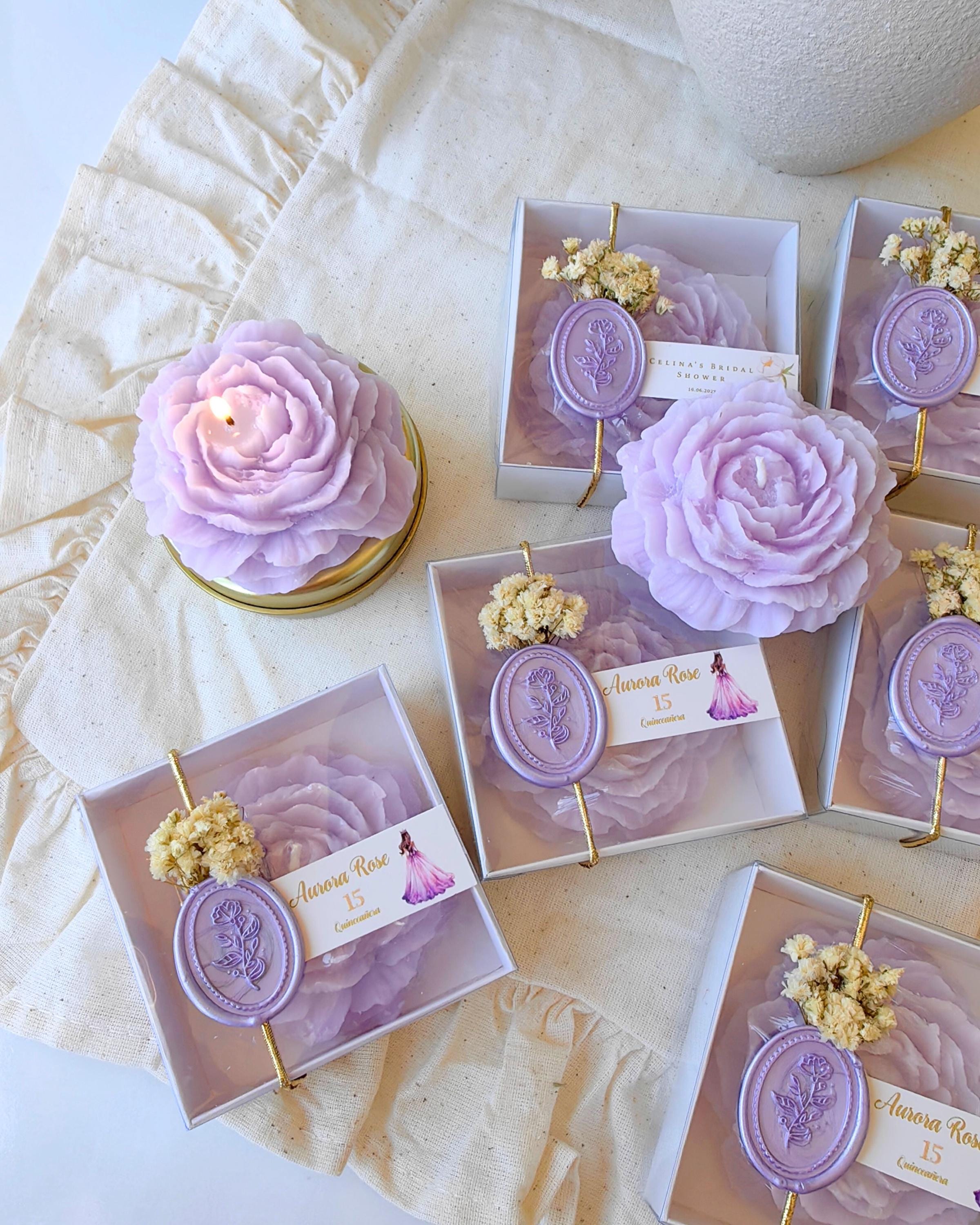 Sweet 16 Candle Favors, Personalized Scented Peony Candle Gift, Quinceañera Party Favor, Mis Quince Anos, Custom Birthday Flower Candle