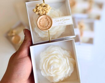 Scented Peony Candle Favor, Personalized Wedding Gift