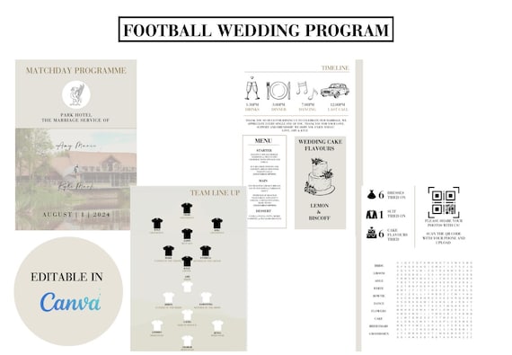 Football Matchday Wedding Program Template, Editable Wedding Football Program, Wedding Template