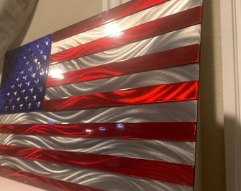 Layered Metal American Flag | Handcrafted Steel USA Flag Wall Art | Stud Welded Multi-Layer Patriotic Flag | Indoor Outdoor Metal Flag Decor